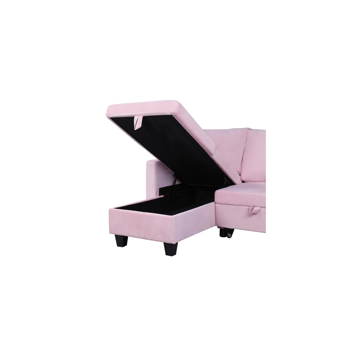 Pink Velvet Reversible Sleeper Sectional with Storage M91810