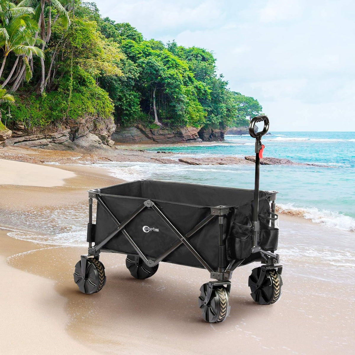 Folding Collapsible Wagon Utility Cart with 8 Wheels, Black Y439