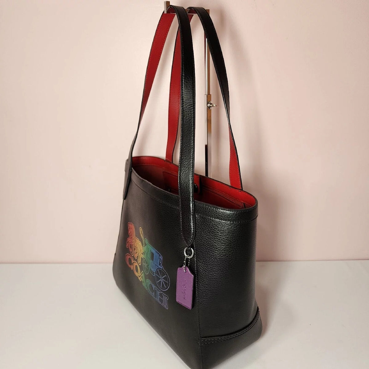 Large Black Leather Ombre Tote Bag U28775