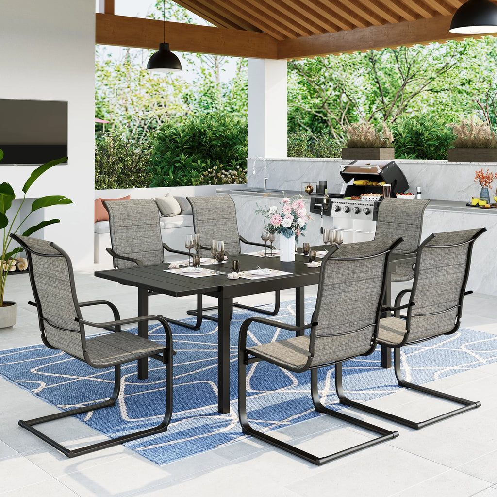 7 Pieces Outdoor Patio Dining Set with 6 Textilene Chairs and Extendable Dining Table Z355