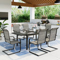7 Pieces Outdoor Patio Dining Set with 6 Textilene Chairs and Extendable Dining Table Z355