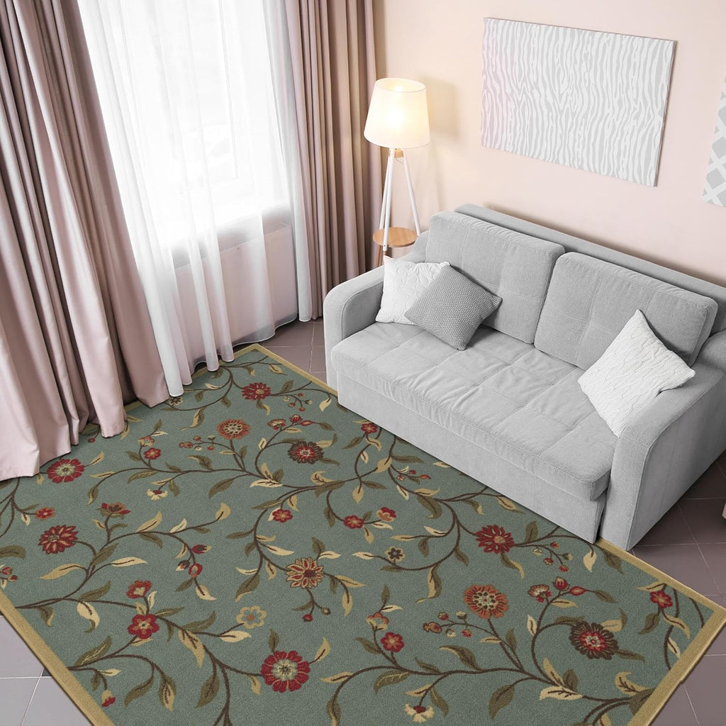 5x7 Seafoam Green Non-Slip Rubberback Traditional Area Rug G657145