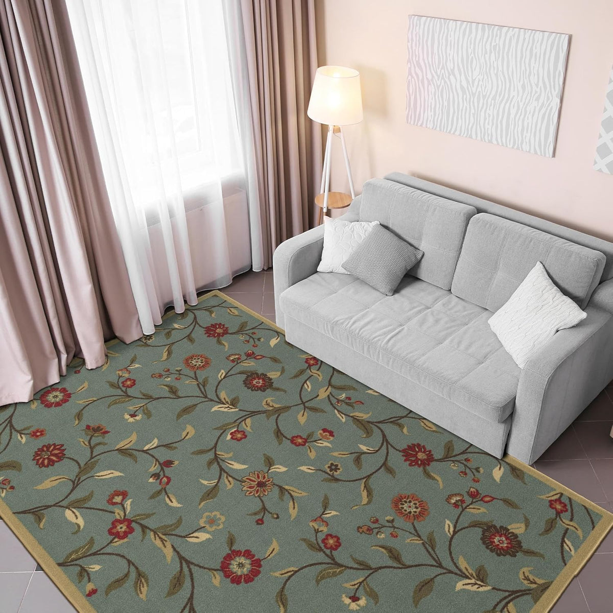 5x7 Seafoam Green Non-Slip Rubberback Traditional Area Rug G657145