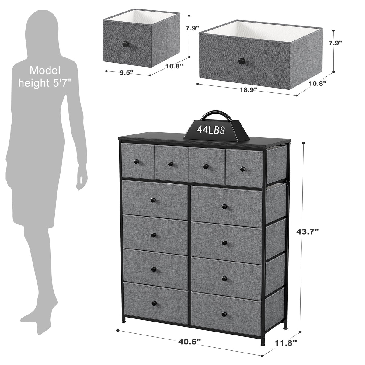 Pink 12 Fabric Drawer Dresser with Wood Top E16238