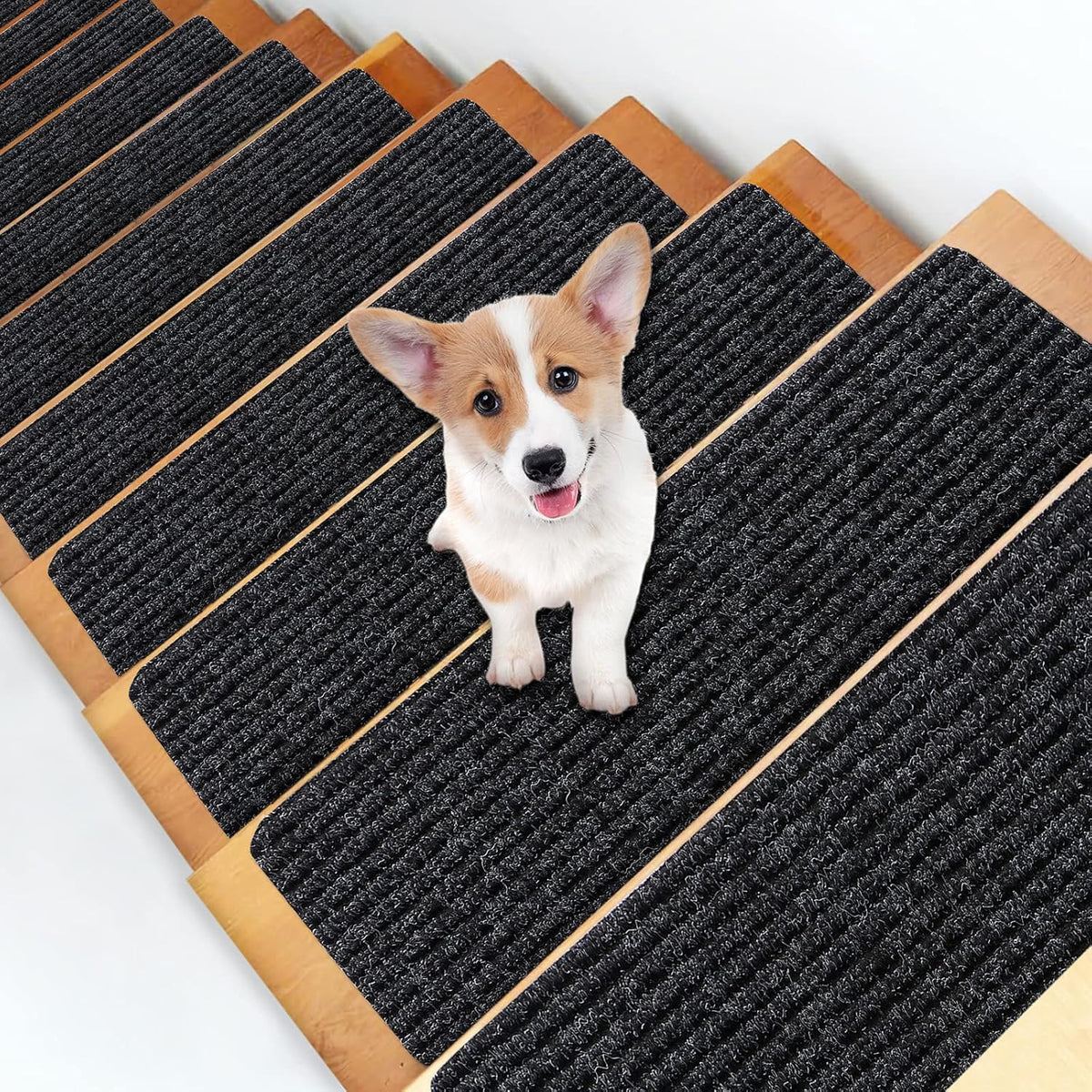 Brown Non-Slip Self-Adhesive Stair Treads Carpet 8''x30'' 14PCS L163321