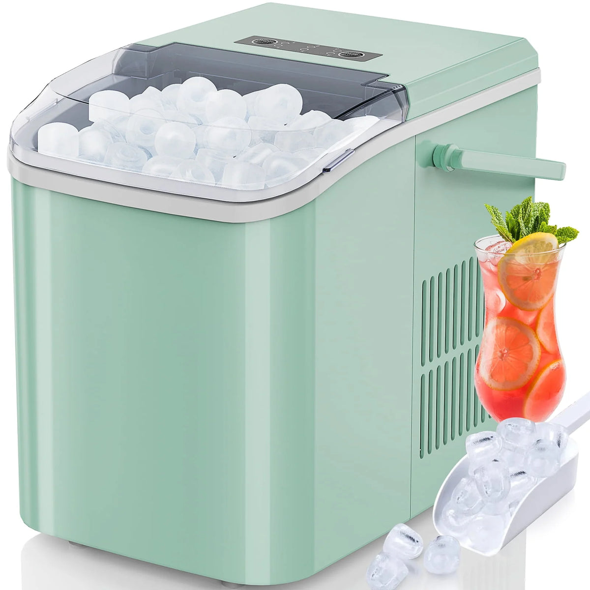 Black Portable Countertop Ice Maker with Handle and Ice Scoop J387812