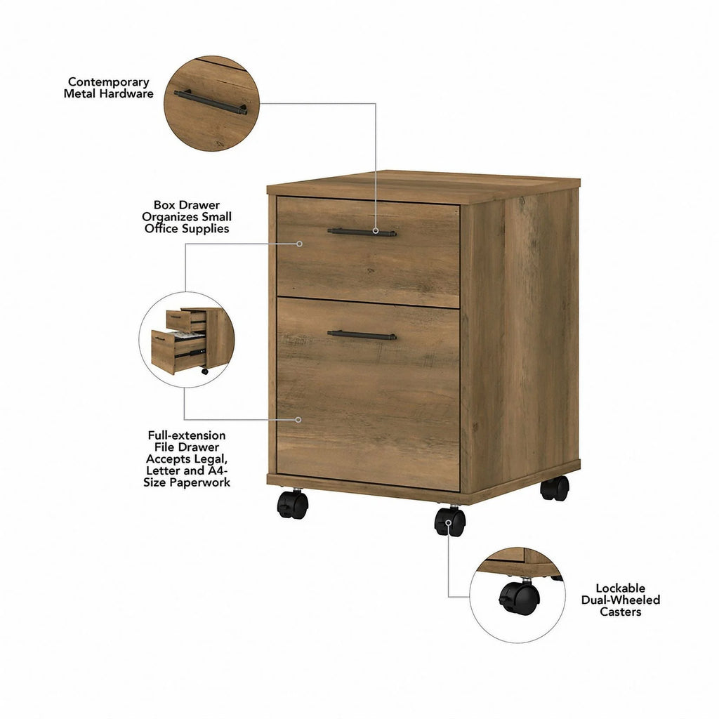 Reclaimed Pine Engineered Wood L Desk with Mobile File Cabinet F245