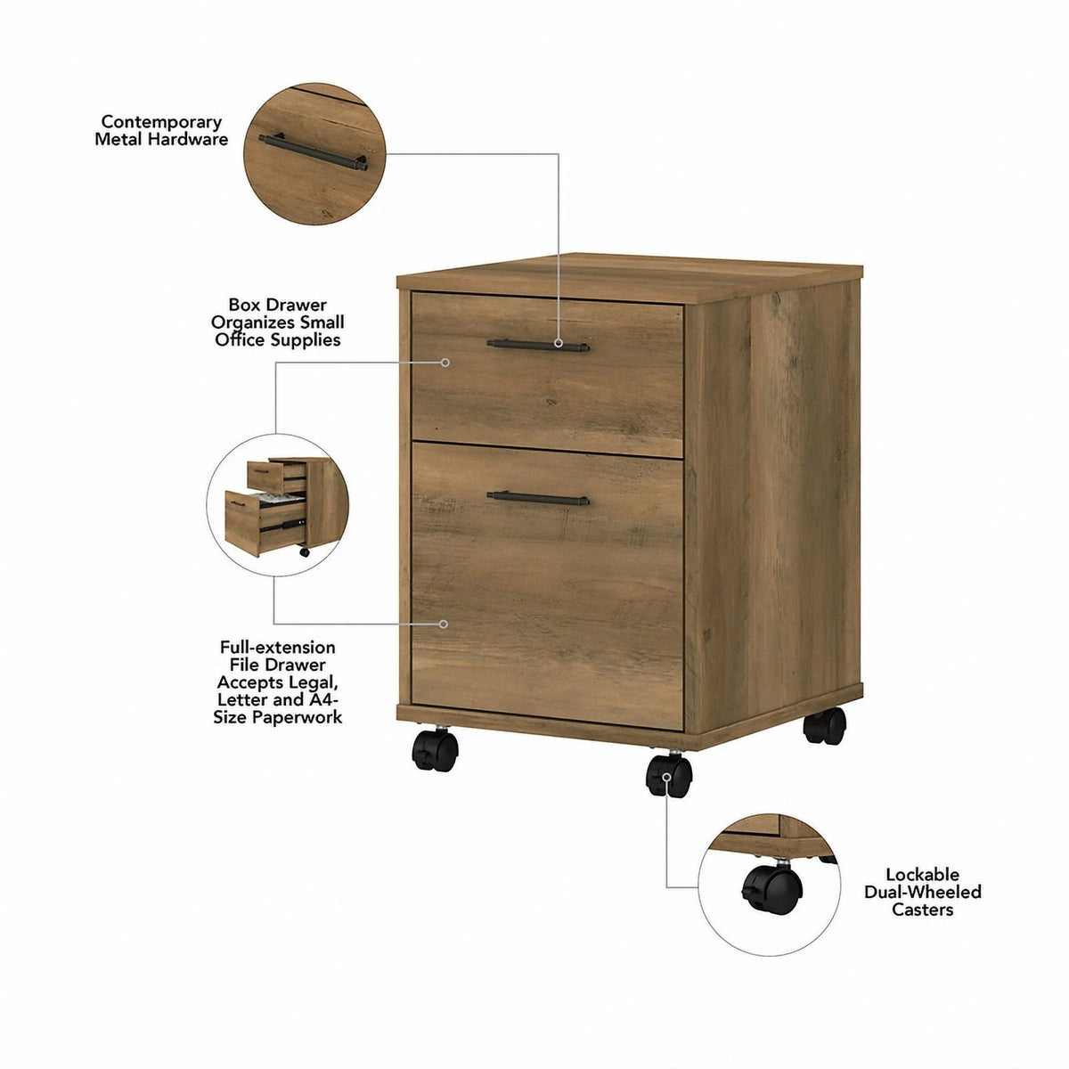 Reclaimed Pine Engineered Wood L Desk with Mobile File Cabinet F245