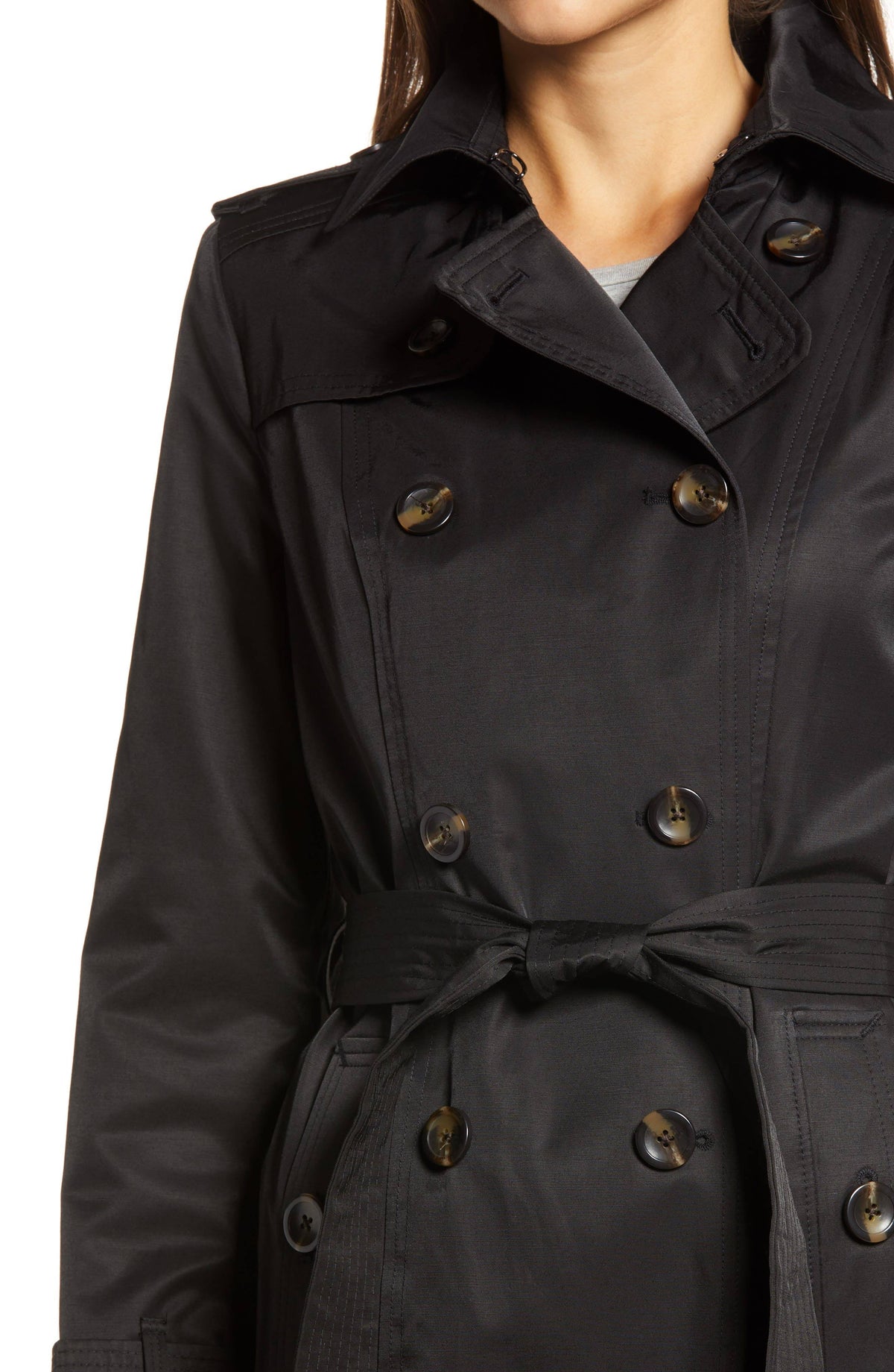 Red Double Breasted Trench Coat with Removable Hood D66407
