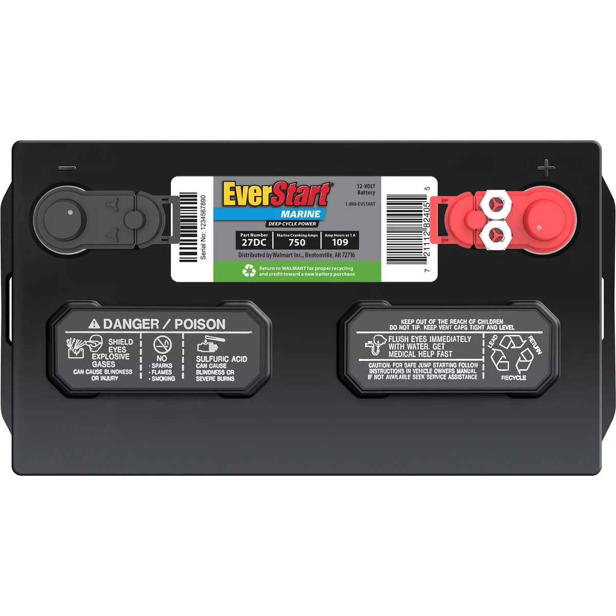 Lead Acid Marine & RV Deep Cycle Battery Group Size 27DC 12 Volt 750 MCA C807