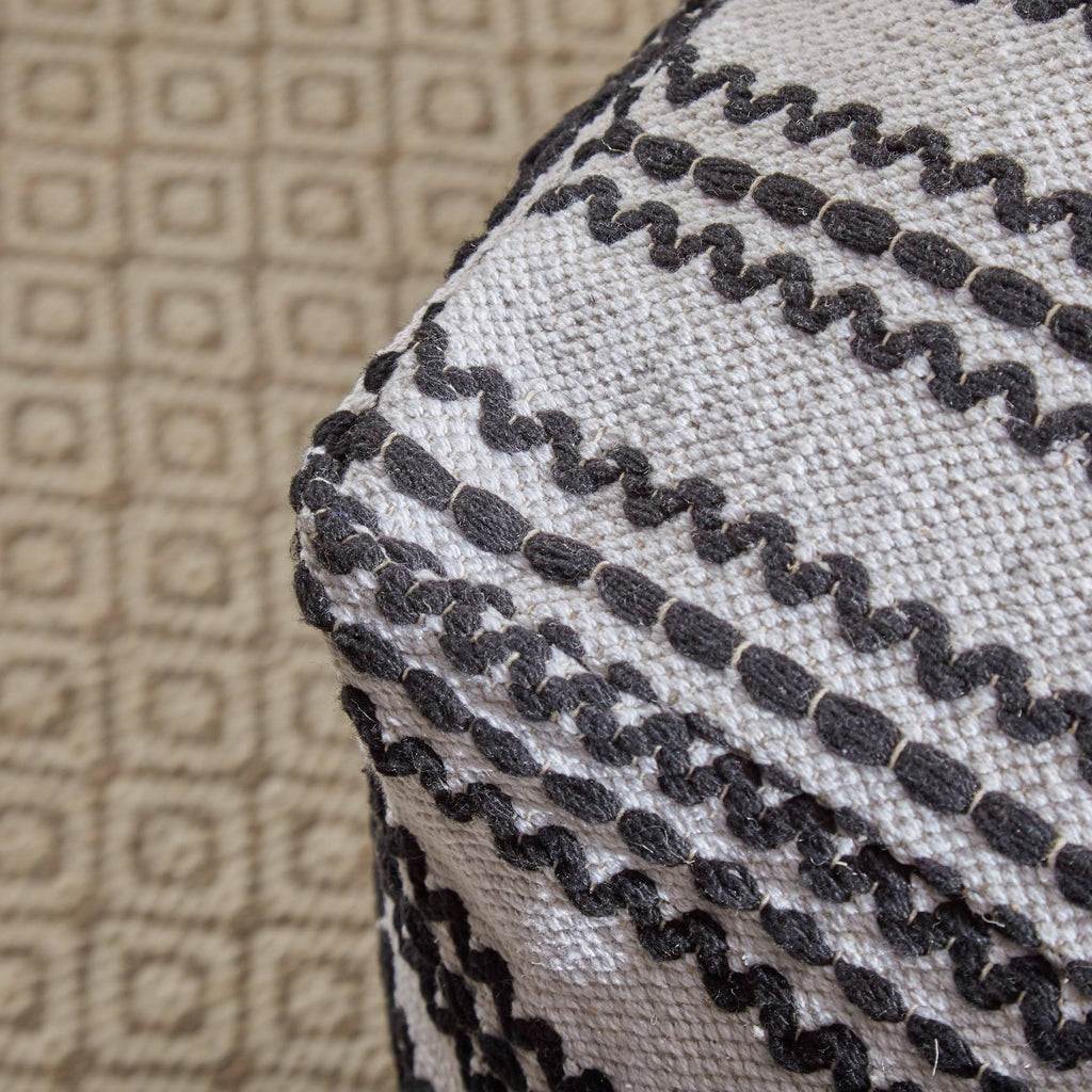 Black and Natural Cotton Square Pouf U22837