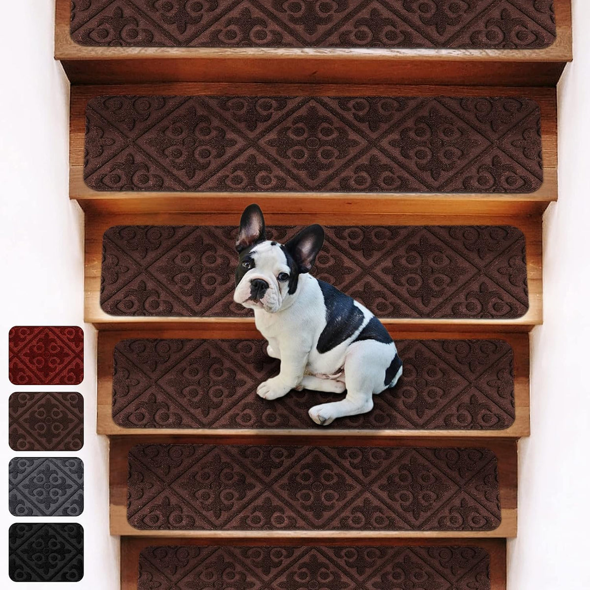 Brown Non-Slip Self-Adhesive Stair Treads Carpet 8''x30'' 14PCS L163321
