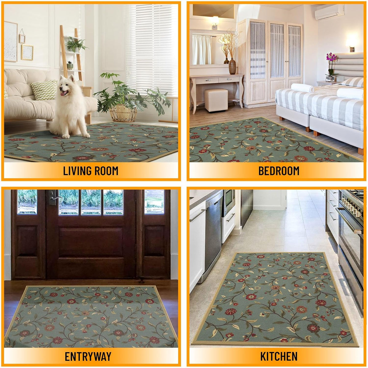 5x7 Seafoam Green Non-Slip Rubberback Traditional Area Rug G657145