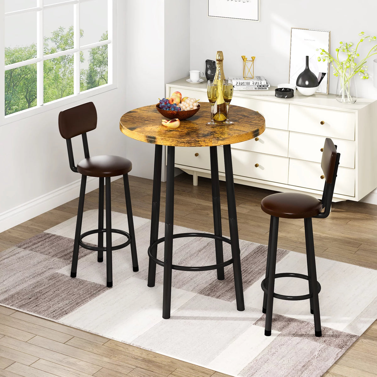 3 Pieces Faux Marble Top Dining Set D848