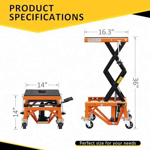 Hydraulic Motorcycle Lift Table, 350 LBS Heavy Duty Scissor Jack Stand with Wide Deck A741344