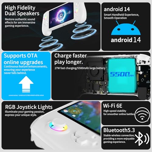 Handheld Retro Gaming Console 5.48” AMOLED Display Android 14 8K TV Output Portable Video Game Console White 512G K803