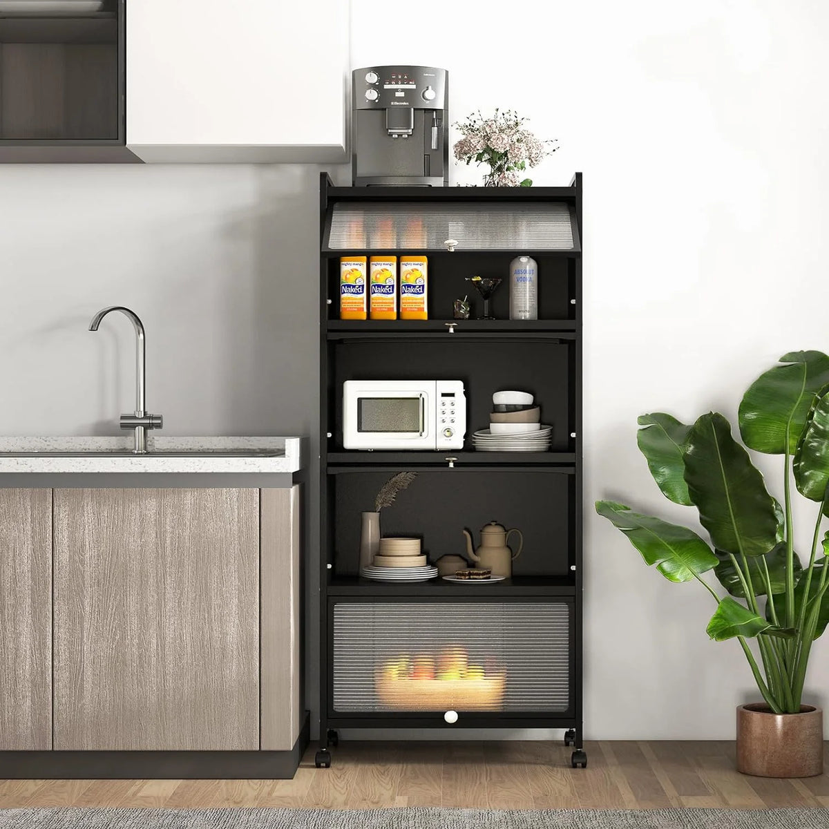 5-Tier Freestanding Kitchen Cabinet with 4 Rolling Casters Y7938