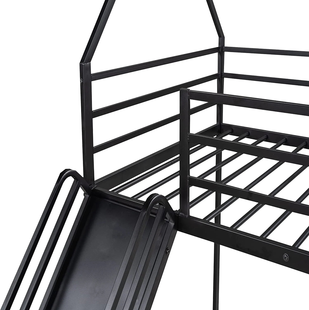 Black Metal Frame Floor Bunk Bed with Slide and Built-In Ladder Y6282