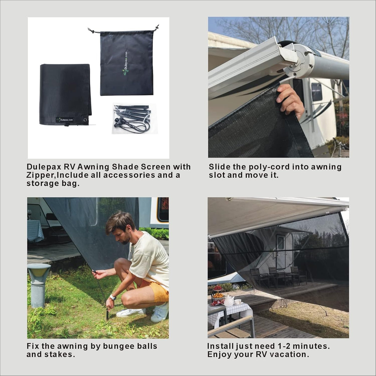 RV Awning Shade Screen 8'X10'3'' with Zipper Z1051