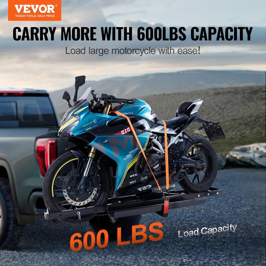 600 LBS Steel Motorcycle Carrier Hitch Mount with Loading Ramp X2203