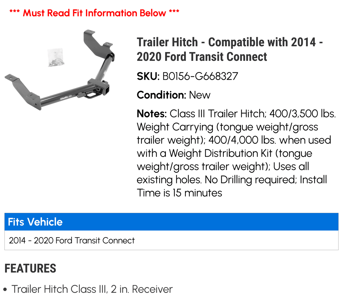 Trailer Hitch for Ford Transit Connect T743