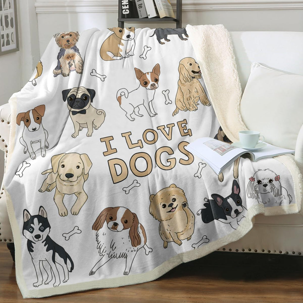 Puppy Print Sherpa Fleece Throw Blanket, Twin (60"X80") Q1318