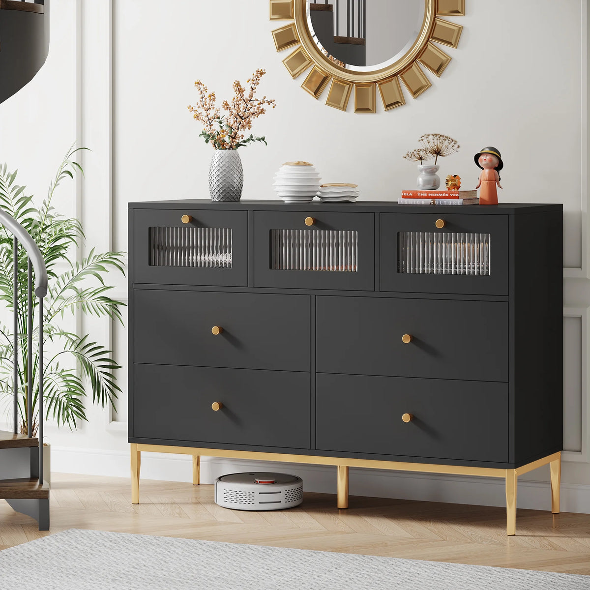 White 7 Drawer Glass Dresser C79736