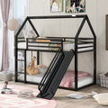 Black Metal Frame Floor Bunk Bed with Slide and Built-In Ladder Y6282