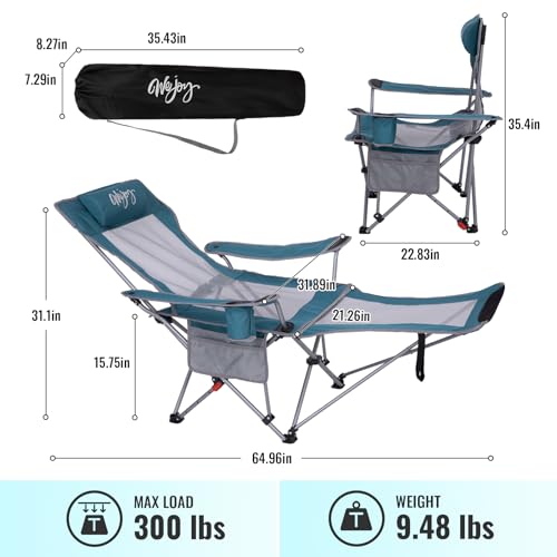 2-in-1 Reclining Camping Chair with Footrest Folding Lounge Chair with Adjustable Backrest X268