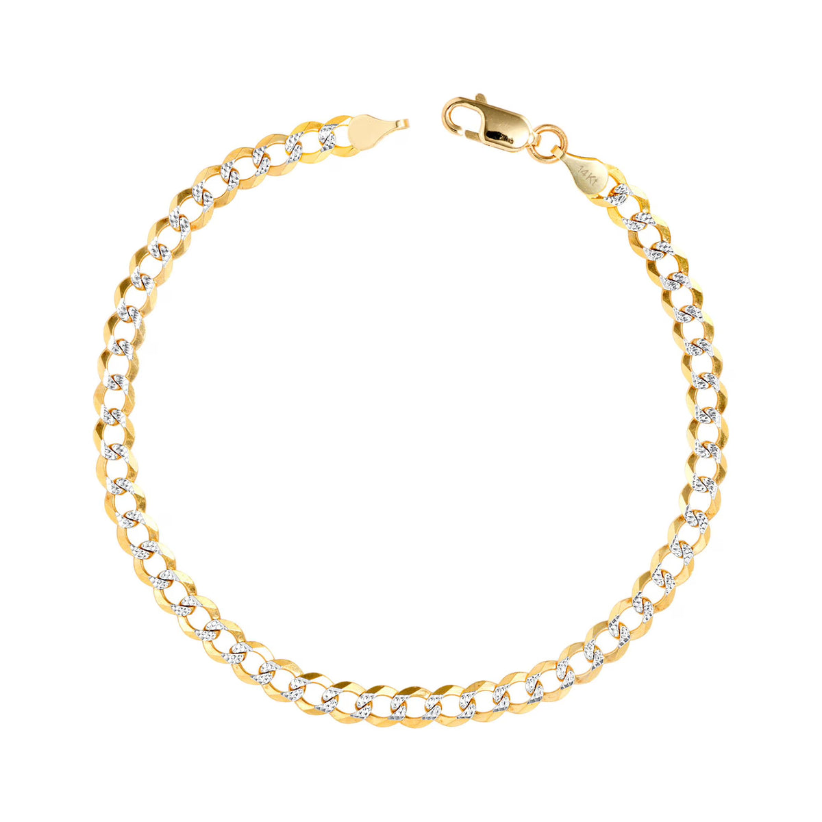 14k Yellow Gold Solid 5mm Cuban Chain Pave Two Tone Bracelet M966121