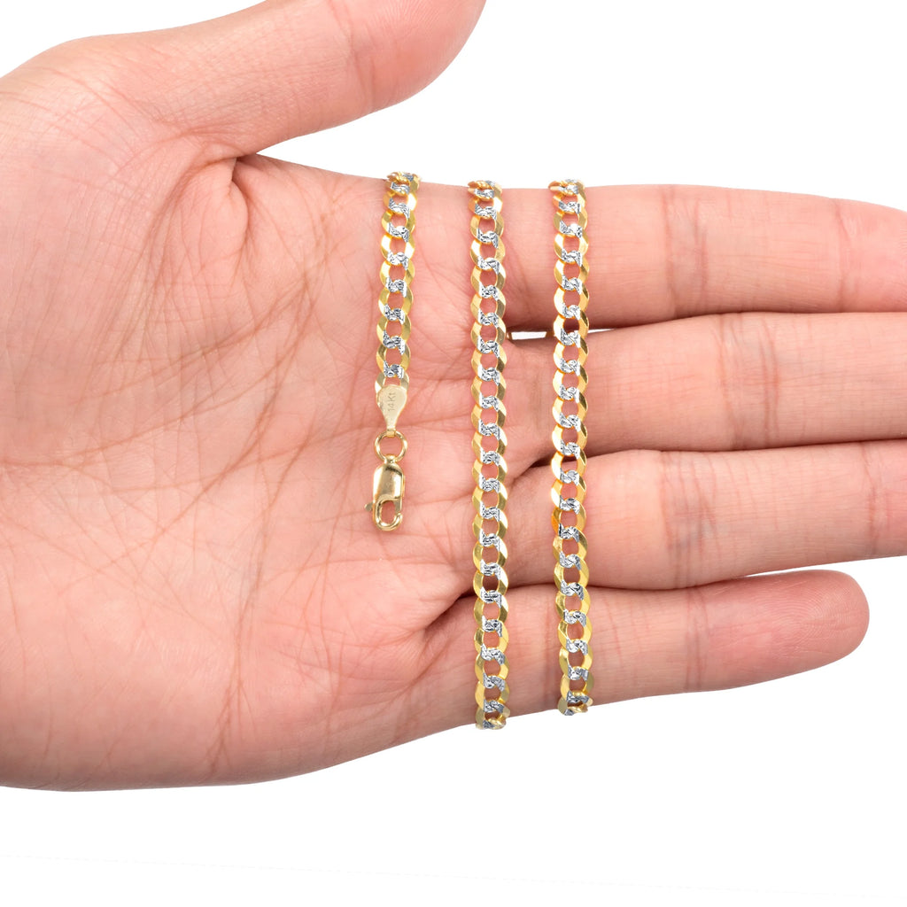 14k Yellow Gold Solid 5mm Cuban Chain Pave Two Tone Bracelet M966121