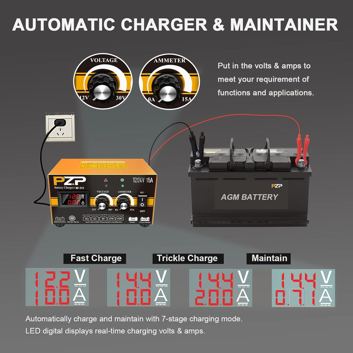 Manual Battery Charger 12V/24V Automotive Car Truck Boat Battery Chargers Maintainer Trickle Charger M939