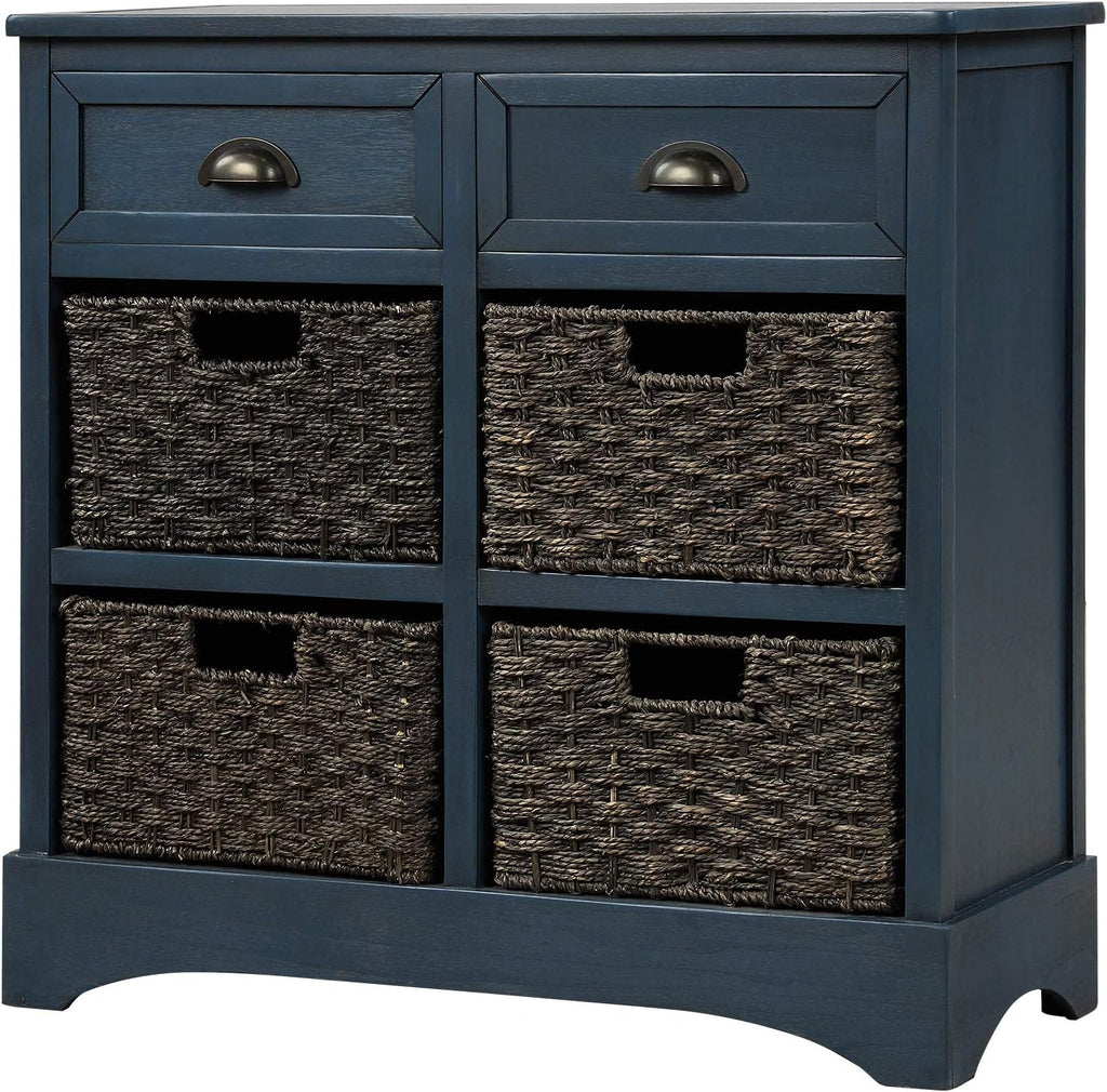Wicker Storage Cabinet with 2 Drawers, Antique Navy O419371