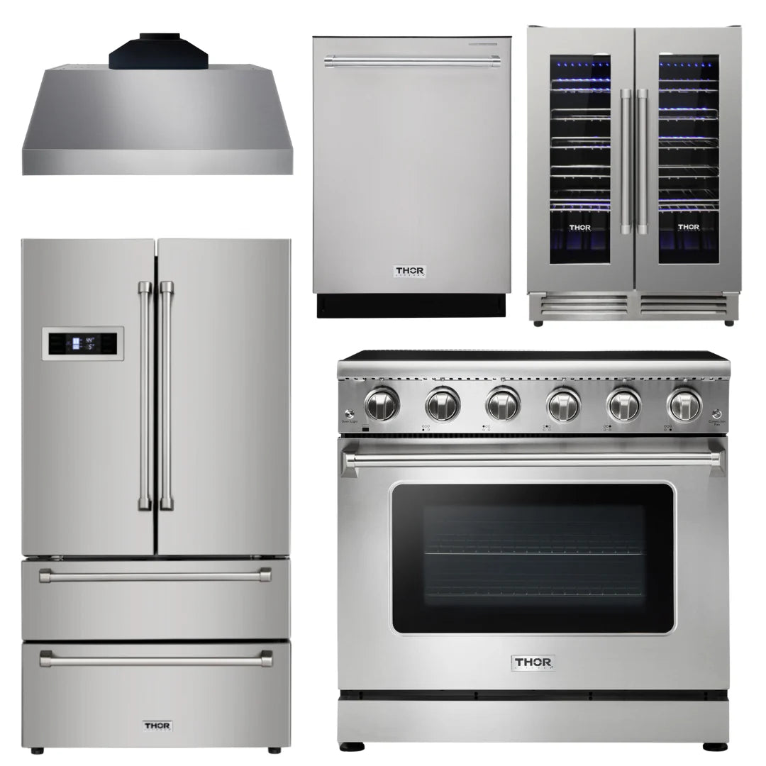 36 Electric Range, Range Hood, Refrigerator, Dishwasher, Wine Cooler U8879