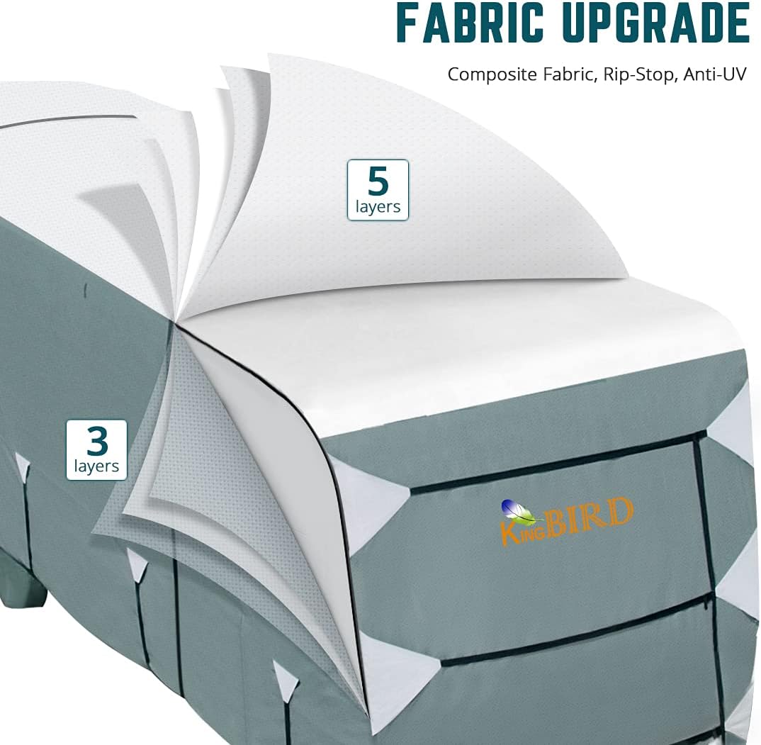 RV Cover, Extra-Thick 5 Layers Anti-UV Top Panel, Fits 26'-29' Motorhome, with 2Pcs Extra Straps & 4 Tire Covers X952