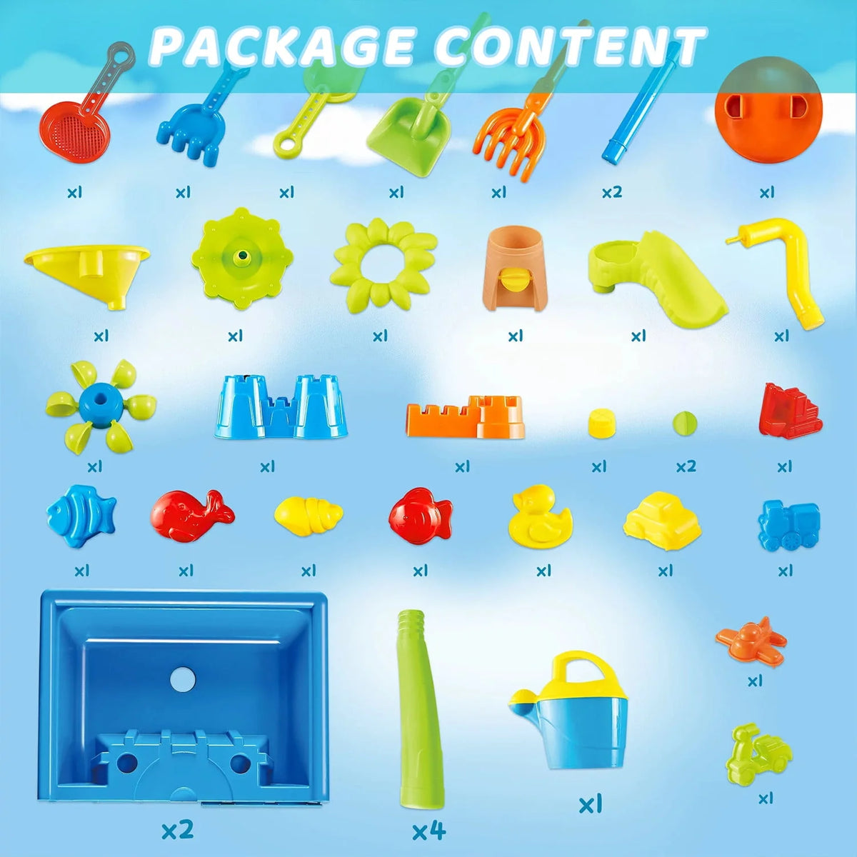 Water Tables for Toddlers Outdoor Sand Toys 38Pcs Set D580