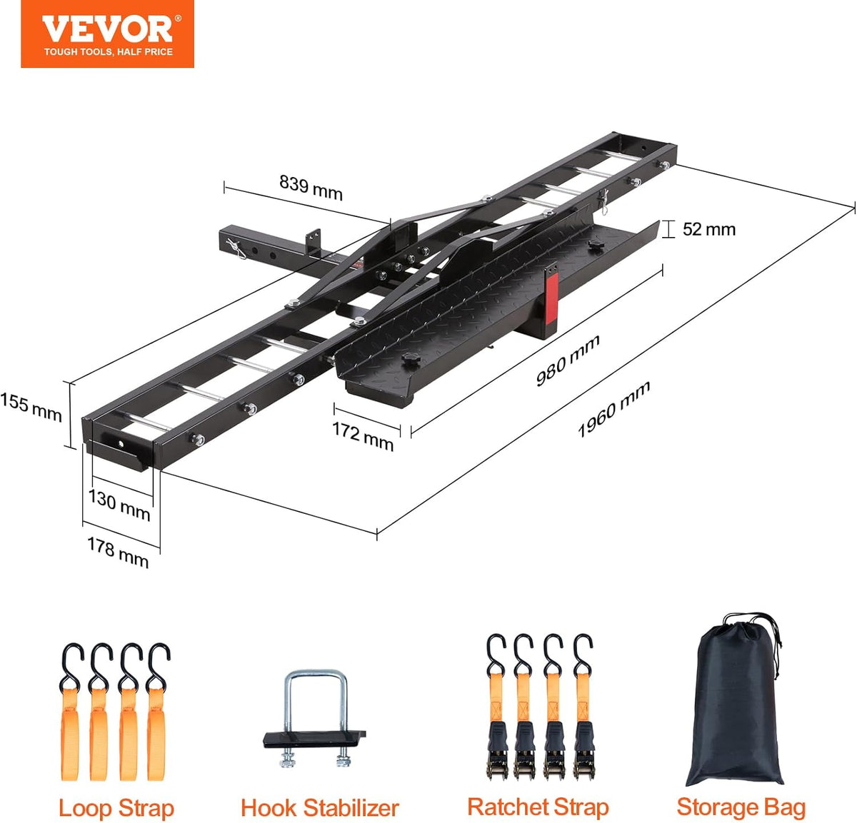 600 LBS Steel Motorcycle Carrier Hitch Mount with Loading Ramp X2203