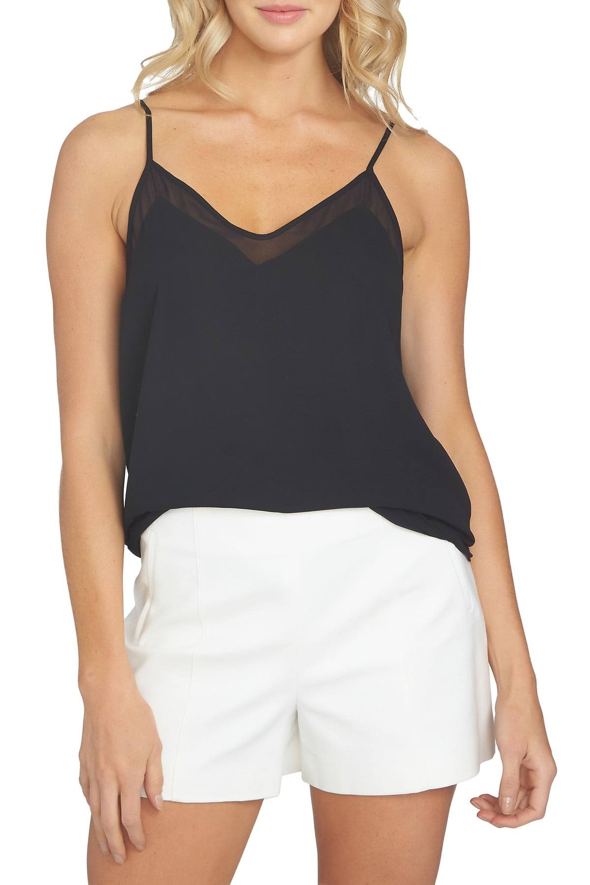 Rich Black Chiffon V Neck Camisole Top C21205