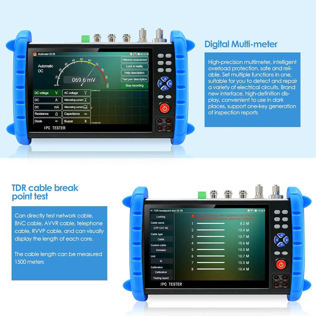 7-inch IPS Touch Screen CCTV Camera Tester with HD-TVI HD-CVI AHD SDI IP Camera Support POE WiFi 4K H.265 HDMI G51579