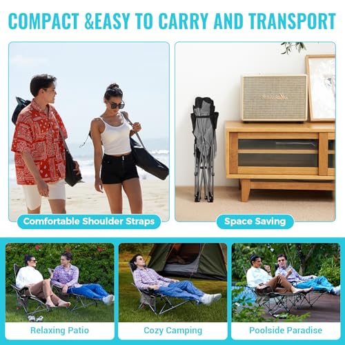 2-in-1 Reclining Camping Chair with Footrest Folding Lounge Chair with Adjustable Backrest X268