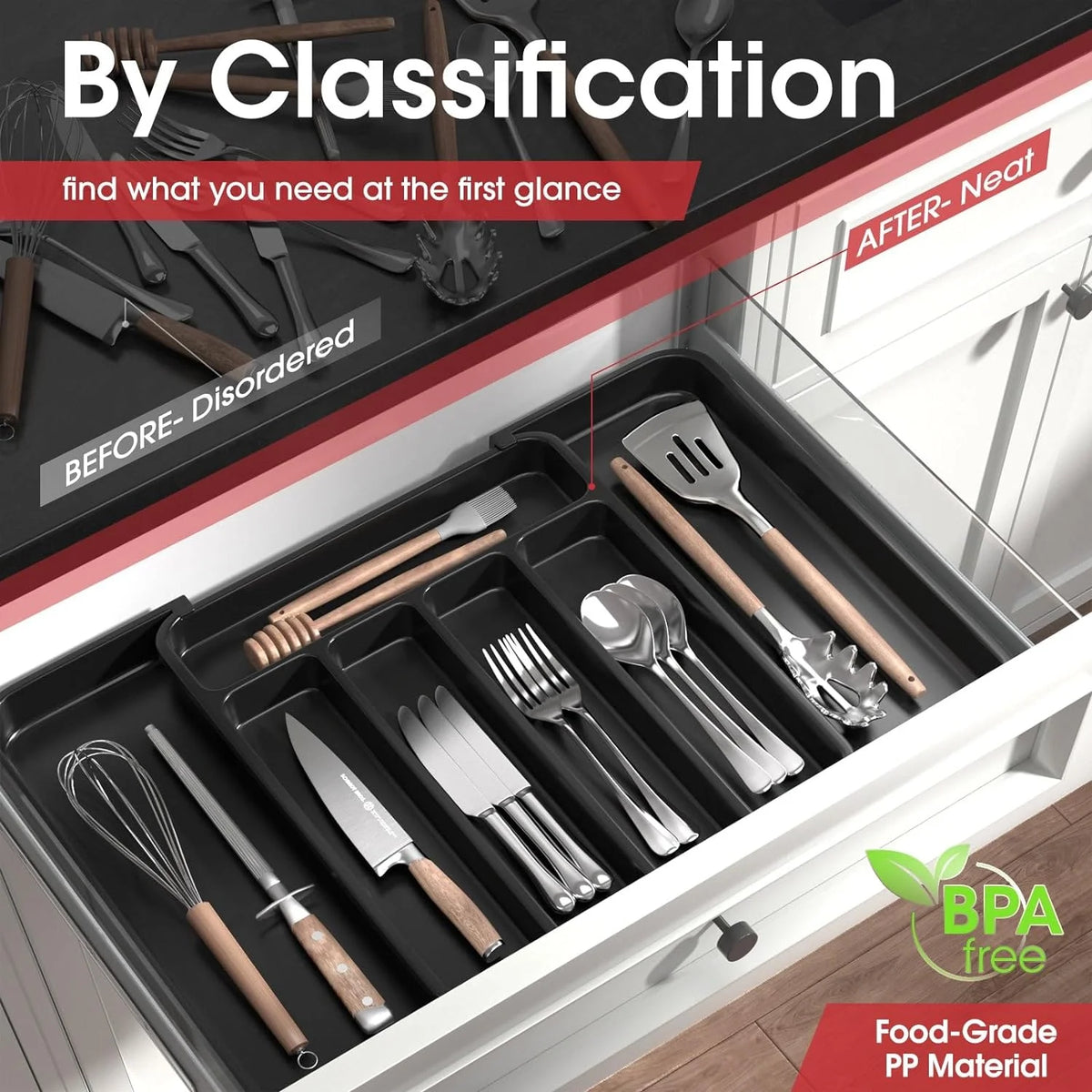 Black Medium Expandable Silverware Organizer A50132