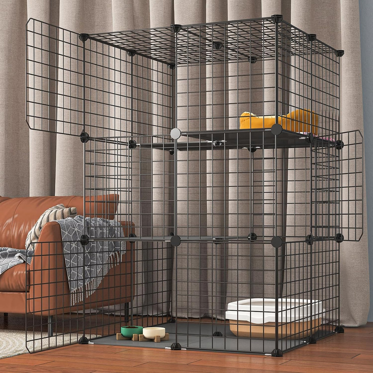 Black 3-Tier Metal Wire Cat Cage L96243