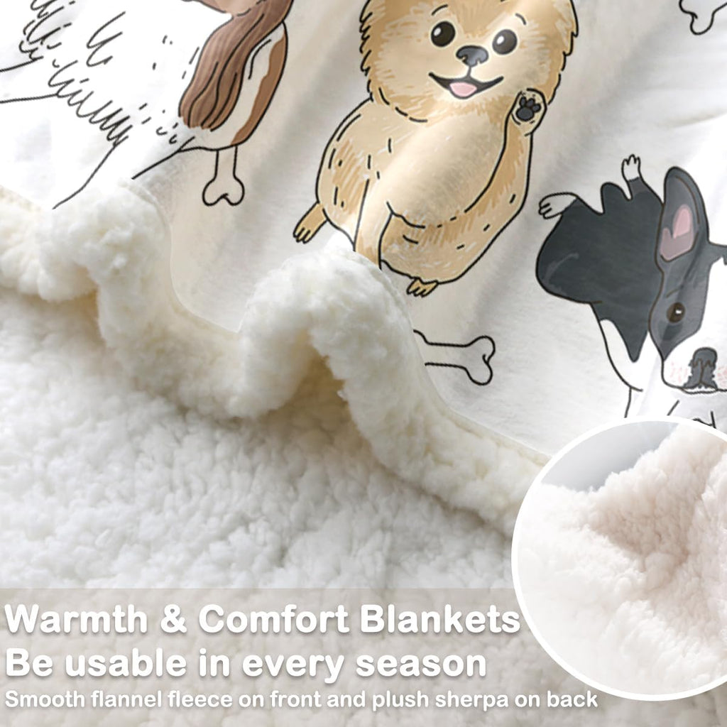 Puppy Print Sherpa Fleece Throw Blanket, Twin (60"X80") Q1318