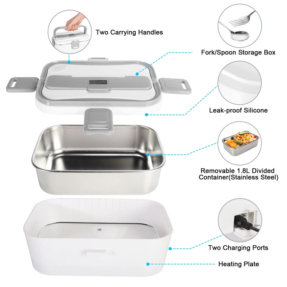 Leak Proof 1.8L Electric Heating Lunch Box with Carry Bag U335237