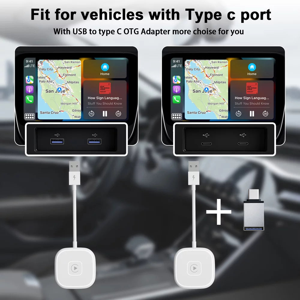 Car Adapter for Apple Cell Phone Carplay Wired to Wireless Smart Box C269