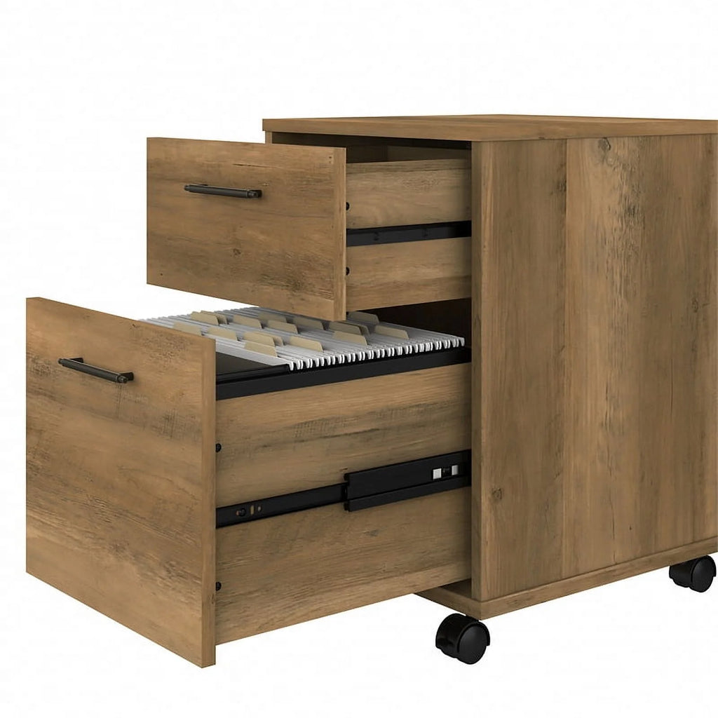 Reclaimed Pine Engineered Wood L Desk with Mobile File Cabinet F245