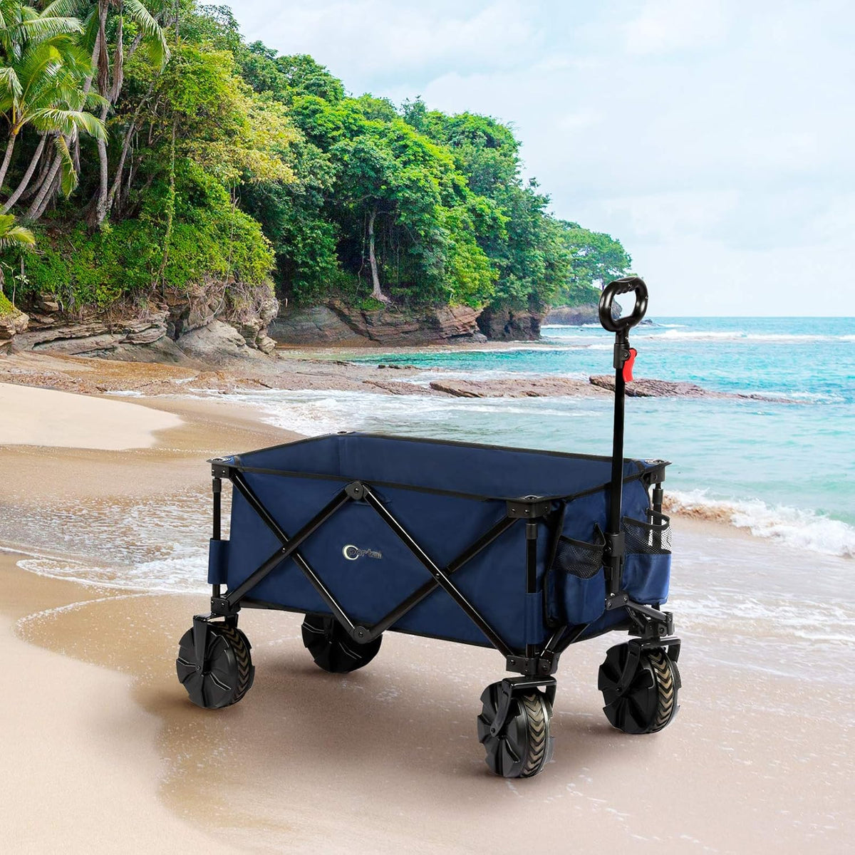 Folding Collapsible Wagon Utility Cart with 8 Wheels, Black Y439