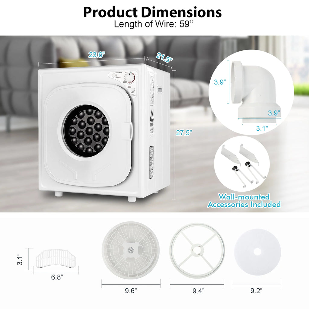 1500W Compact Electric Laundry Dryer Stainless Steel 13.2 lbs L821510