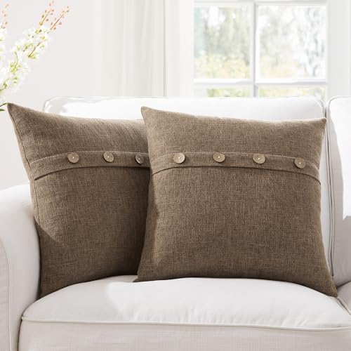 Set of 2 Cool Grey Pillow Covers 18 x 18 Inches with Coconut Buttons J849544