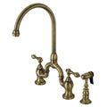 Antique Brass Bridge Kitchen Faucet with Sprayer M79604
